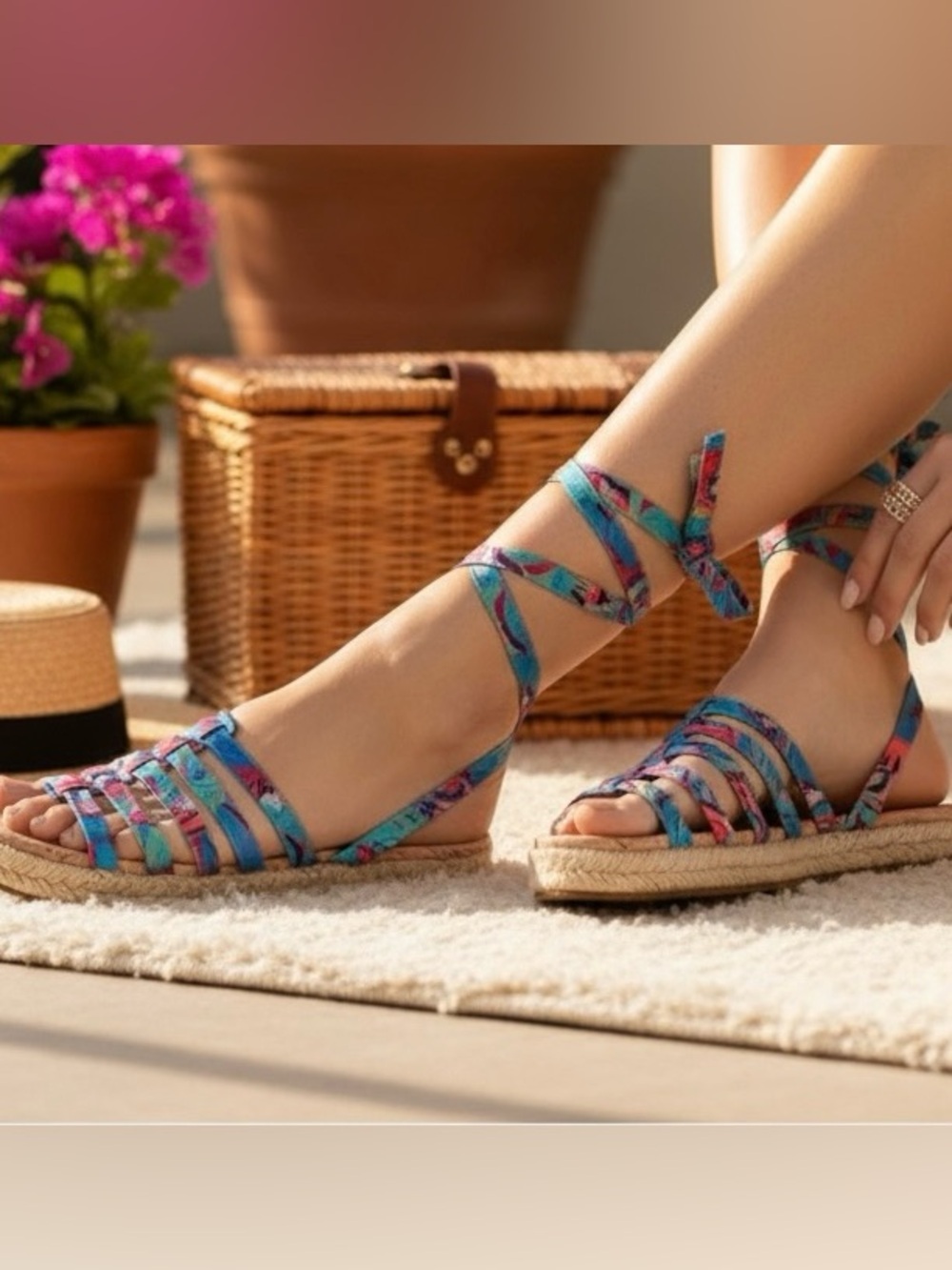 Circus Sam Edelman Ariel tropical floral print lace-up espadrille sandals SZ 11